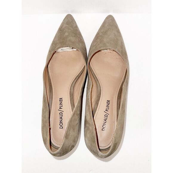 Donald Pliner Kitten Heel Pumps Suede Leather Beige Pointed Toe Neutral 6.5 - Picture 10 of 14
